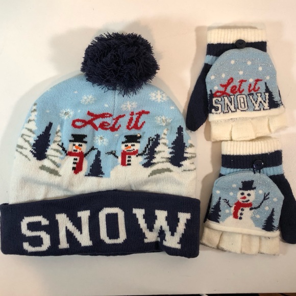 Woolen knitted Christmas hat w fingerless gloves - Picture 1 of 6